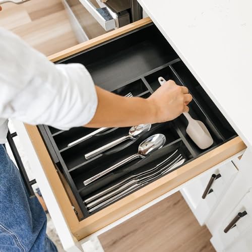 Silverware & Utensil Drawer Organizer (Black Bamboo / From 10.5" to 19" Wide)