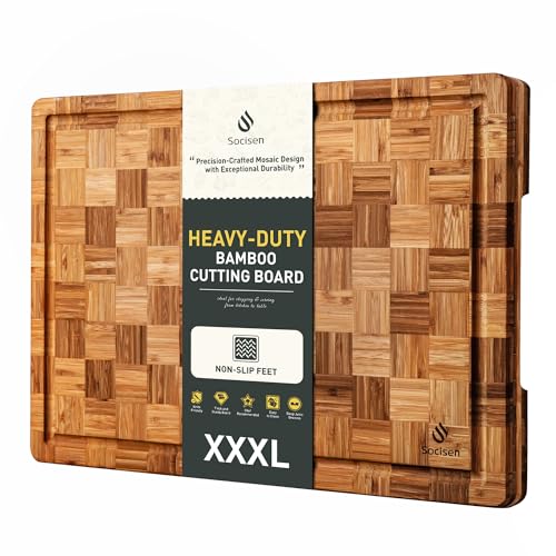 XXX Large Bamboo Cutting Board with Non Slip Feet and Over Sink Butcher Block Chopping Board Nice Solid Thick Wooden Juice Groove Huge Big XXl xlarge Best Hardwood Kitchen Counter Organic (24"L x 18"W)