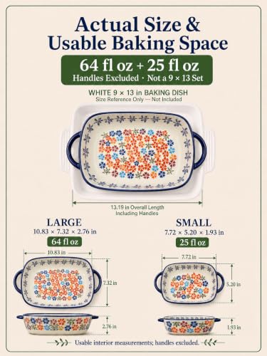 2 Piece Polish Pottery Style Ceramic Baking Dish Set (Citrus Breeze)