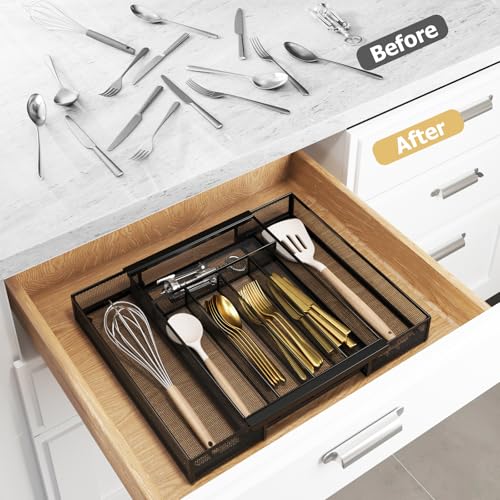 expandable silverware tray (Black / Expandable 9.6"~16.1" x 13.8")