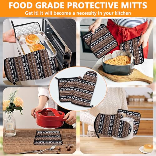Bear Mountain Oven Mitts and Vintage Rustic Pot Holders Sets 4Pcs (Bear Mountain)