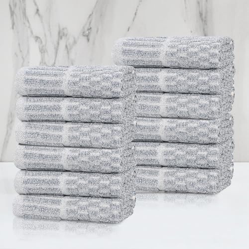 Juno Viscose Cotton Blend Medium Weight Small Towels (12 Piece Washcloth Set / Denim Blue)
