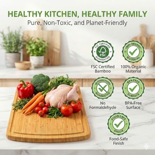 INDESTRUCTIBLE 18 Inch Extra Large Bamboo Cutting Board with Lifetime Replacements (Single-Tone / 18"L x 12.5"W)