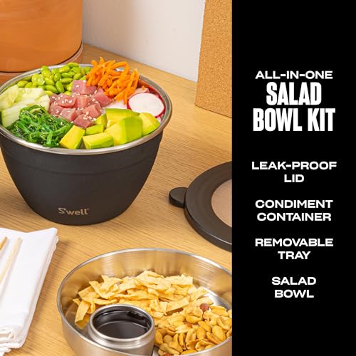 S’well Stainless Steel 64oz Salad Bowl Kit in Onyx