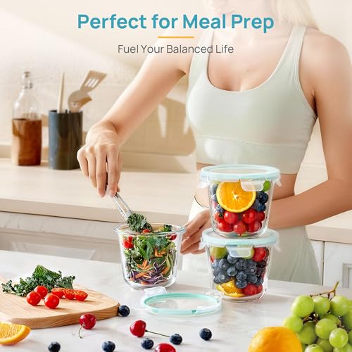 5 Pack 3 Cup Glass Soup Container Set with Airtight Lids (Green / 24oz-Round)