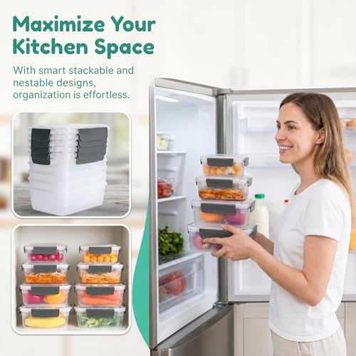 5cup Plastic Food Storage Containers With Lids For Lunch Meal Prep (5 cups)