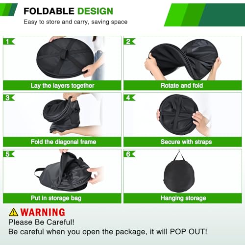 4 Layer Herb Drying Rack Hanging Mesh Net Foldable Plant Drying Racks 18" Diameter with Black Zipper & Hook Dryer Hanging Rack for Herbs Seed Bud Fruit Clothes Grow Tent Closets Garden Outdoor