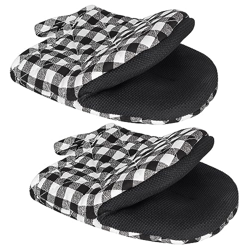 1 Pair Short Oven Mitts (Black and White Grid)