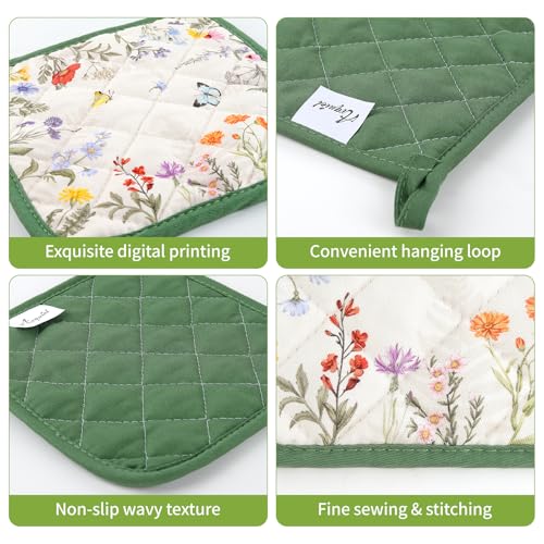 Wildflower Oven Mitts and Pot Holders Set (Grass / Oven Mitt x2 & Pot Holder x2)
