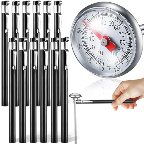 12 Pcs Stainless Steel Kitchen Dial Thermometer 5" (Black)