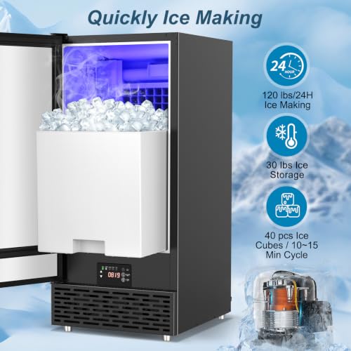120 lbs High Output Commercial Ice Maker Undercounter Reversible Door
