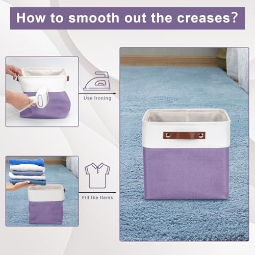 Collapsible Fabric Storage Cubes 11x11 Cube Storage Bins (Purple / Off-White / Cube - 11"x11"x11")