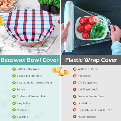 5Pcs Reusable Beeswax Elastic Bowl Covers for Bread Proofing and Food Cover (Fruit Grid)