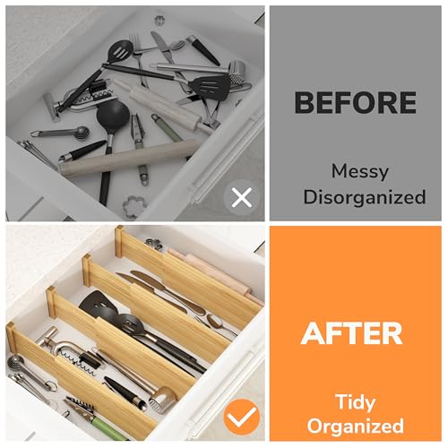 Bamboo Expandable Drawer Dividers (Natural / 4''H, 12.2''-17''L)