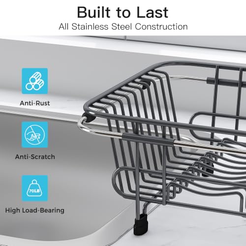 Gray Dish Drying Rack in Sink with Utensil Holder (Dark Gray / For 10"-12"w Sink)