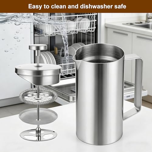 600ml Small French Press Coffee Maker (20 oz / Silver matte)