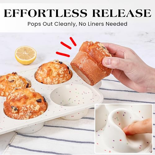 6 Cup Jumbo Muffin Pan for Baking with Metal Frame Nonstick (Cream / 6-Cup Jumbo)