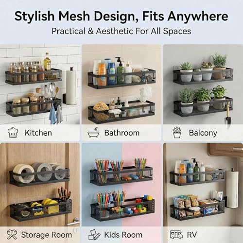 5-in-1 16.5" Extra Long Slim Wall Mount Wrapped Mesh Kitchen Organizer & Shower Caddy Kit, with Paper Towel Holder, Utensil Holder, Soap Dish, Holds 50LBS - Vintage Bronze, Netting (Vintage Bronze / 5-in-1 Full Mesh (16.5" Extra Long))