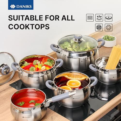 Modern 11 Piece Stainless Steel Cookware Set with Glass Lids (11-Piece Set)