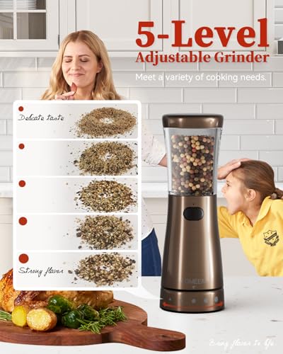 Electric Salt and Pepper Grinder Set with Storage Base (Bronze)