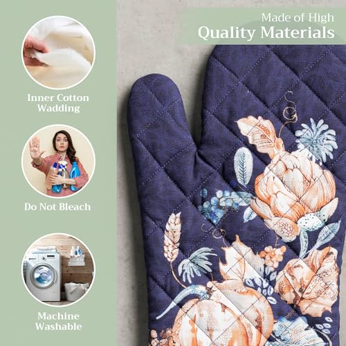 Maison d'Hermine Oven Gloves 100% Cotton Oven Mitt (072 - Pumpkin Blues / 7.5" x 13" (Oven Mitt))