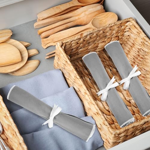 12 Pcs Anti Tarnish Silverware Storage Bags Felt (12 Slots / Gray)
