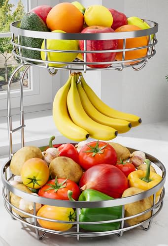 Fruit Basket for Kitchen Counter (Silver / 2 Tier Standard)