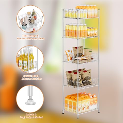 Water Bottle Storage Organizer 5 Tier Metal Water Bottle Holder Shelf Drink Beverage Soda Can Organizer Rack Bottled Water Stand for Floor Classroom Kitchen Food Storage (5 Count)