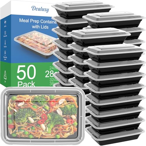 50 Pack (100-Piece) 28 oz Meal Prep Containers Reusable with Lids (28 oz)