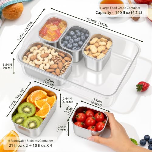 Snackle Box Container (6 Compartment (13.38"L x 9.25"W x 3.54"H))