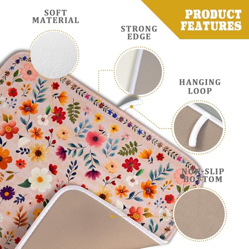 Boho Floral Dish Drying Mat (Wildflowers Pink / 18" x 16")