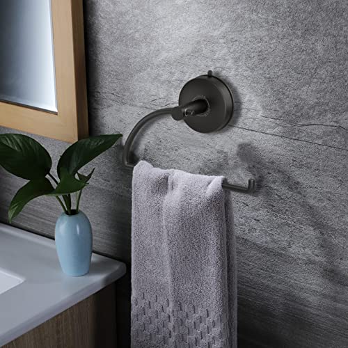 Suction Cup Hand Towel Ring Black Hand Towel Holder for Bathroom Wall SUS 304 Stainless Steel Kitchen Towel Hanger (Matte Black Style#1 / Style #01)