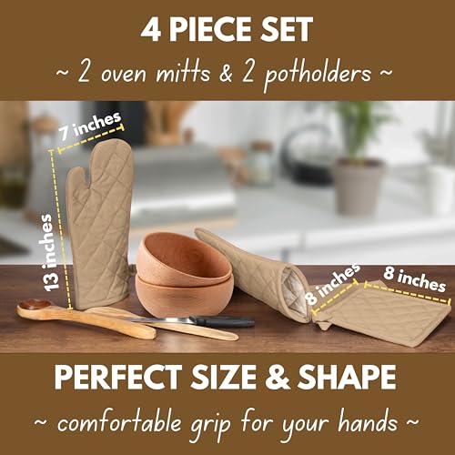 Pot Holders and Oven Mitts Sets for Kitchen Heat Resistant (Beige)