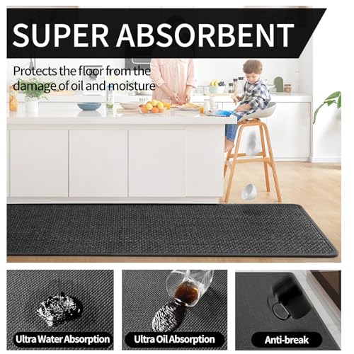 Kitchen Rugs Kitchen Mats for Floor Non Slip Washable Black 17"x30" (2.2991 Sq Ft)