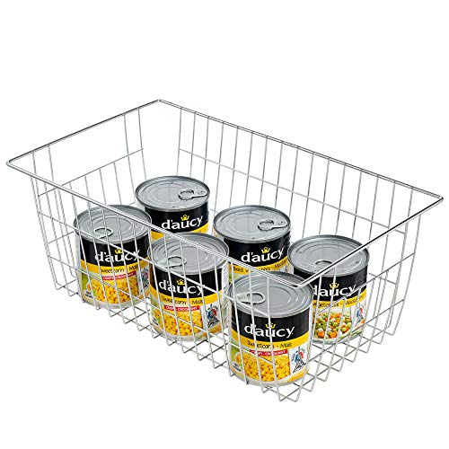Freezer Baskets for Storage Pantry Large Metal Wire Food Storage Organizer Bin Basket with Handles (2-P / Chrome)