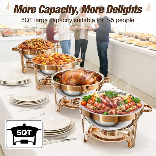 Round Chafing Dishes for Buffet 4 Pack (Rose Gold)