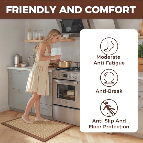 Kitchen Rugs Non Slip Washable Kitchen Mat Anti Fatigue Brown 17"x59" (7 Sq Ft)