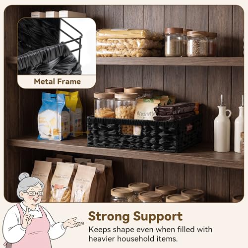 Wicker Storage Baskets for Shelves (Black / 15¼"L x 11¾"W x 4¾"H)