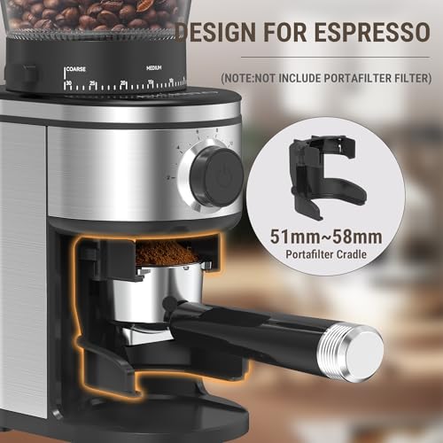 Conical Burr Coffee Grinder Electric (Shiny silver Black)