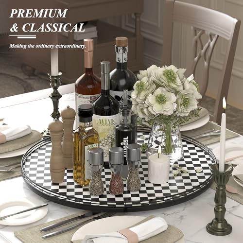 24 Inch Black and White Checkerboard Lazy Susan Decorative Tray (Black & White / 24 inches)