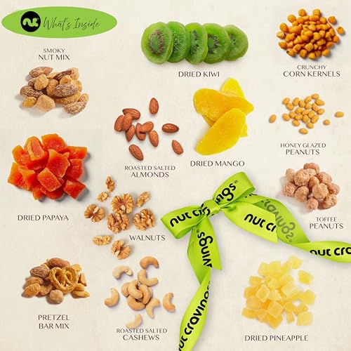Rosh Hashana Gift Basket Dried Fruit & Nuts (6. Green Ribbon Dried Fruits & Nuts Wooden Tray)
