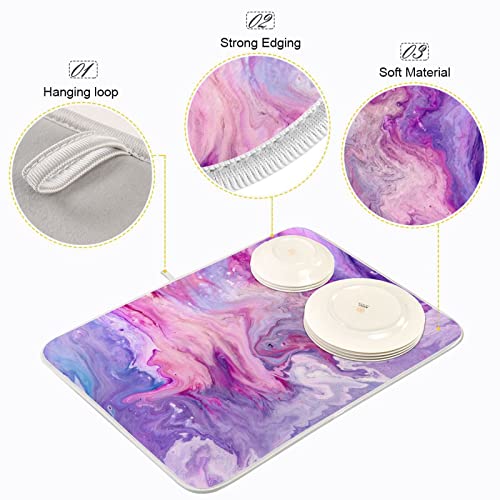 Super Absorbent Dish Drying Mat (Abstract Purplr Pink Marble Paint / 18" x 24")