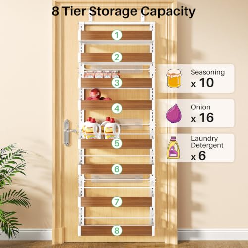 8 Tiers Wooden Over the Door Organizer (Walnut / 17" W x 6" D x 69" H)