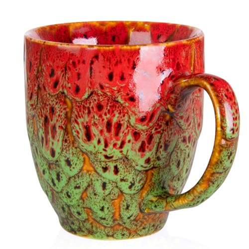 16oz Ceramic Coffee Mug Tea Cup with Handle Novelty Mug for Office and Home (Red & Green-1)