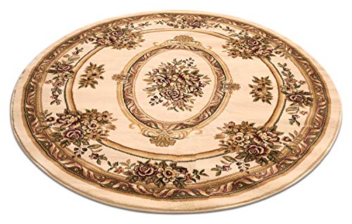 Timeless Collection Le Petit Palais Ivory 5' Foot Round Luxurious Traditional French Medallion Oriental Area Rug Perfect for Living Room Bedroom or Dining Room Easy (5'3" (Round) / Ivory)