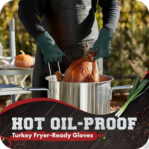 XL Silicone Smoker BBQ Gloves (Dark Green / X-Large)