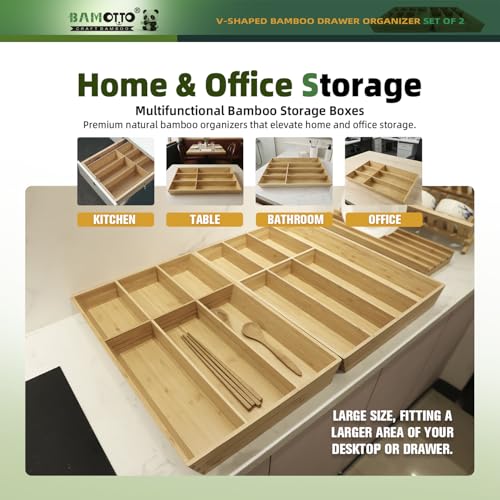 13 Slot V Shaped Bamboo Drawer Organizer Set of 2 (Bamboo (V-Shaped 2 Piece Set - L) / 19.6" L x 27" W x 2.1" H)