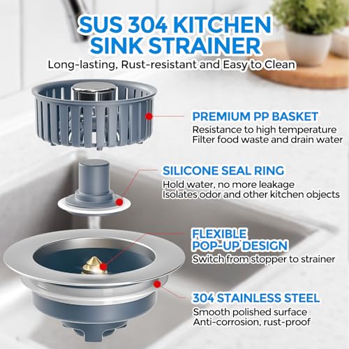 3 in 1 Kitchen Sink Stopper Strainer Basket Pop