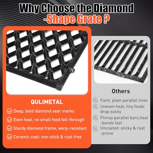 17.5" Dual Sided Diamond Sear Grill Grates for Weber Spirit 200 Series (17.5“ x 10.2", 1 Pack)