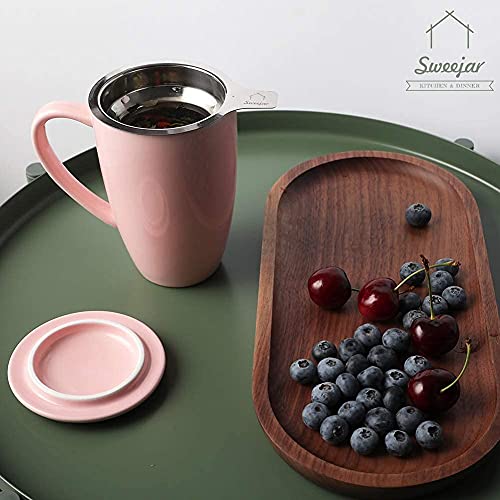 Sweejar Porcelain Tea Infuser Mug with Lid (Pink / Tea Cup(16 Fl Oz))